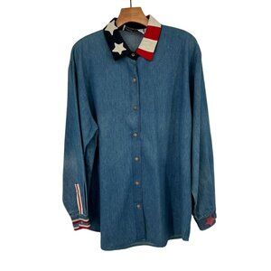 Eagle's Eye vintage Denim Button-Up Shirt size XL Patriotic Star Collar Cuffs